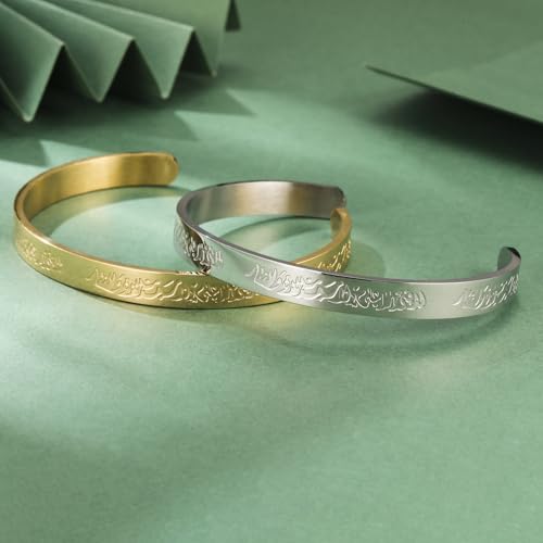 VASSAGO Islamic Gifts Ayatul Kursi Bracelet for Women Men Muslim Quran Allah Openable Bangles Ayatul Kursi Arabic Calligraphy Cuff Bracelet Islam Islamic Jewelry Eid Gifts - color: silver muslim bracelet