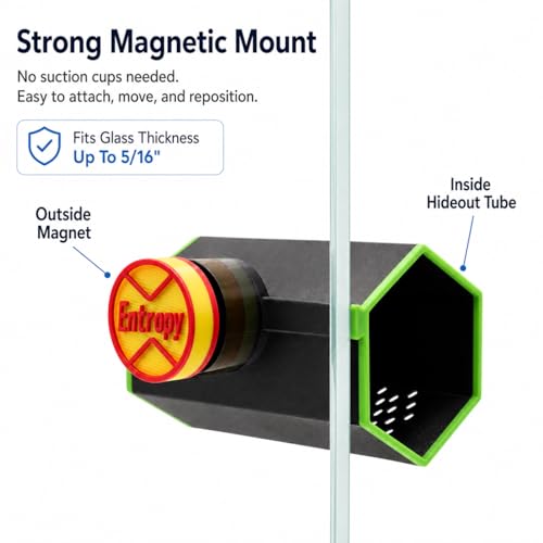 Magnetic Reef Tank Fish Hideout for Clownfish, 3D Printed Flow-Through Shelter for Shrimp, Fry & Small Reef Fish, 3.15" Aquarium Cave, Fits Glass up to 5/16" (Fluorescent Green)