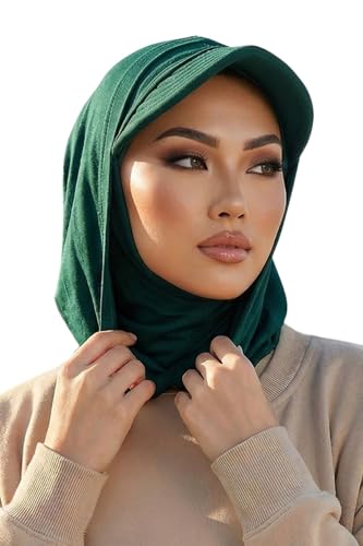 Aisha's Design Full Coverage Cotton Bonnet Hijab with Visor Modest Underscarf Bonnet - color: Green