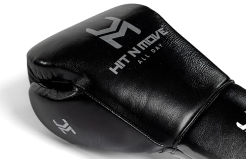 HIT N MOVE All Day Pro Balance Sparring and Bag Boxing Gloves LACE UP, Boxing Gloves Men & Women, Boxing Equipment, Sparring & Bag Gloves for Boxing, Kickboxing, Muay Thai, MMA - color: Black, size: 12 OZ