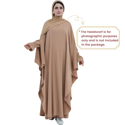 2PCS Women's Muslim Abaya Dress Lace Cuffs Islamic Dubai Prayer Robe Smooth Flowy Muslim Women Clothes - color: Khaki, size: Medium