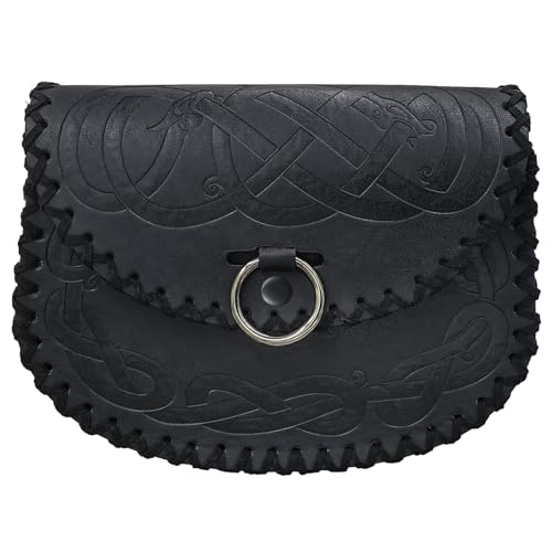 HiiFeuer Viking Embossed Belt Bag, Nodic Pattern Side Pack,Vintage Pouch - color: Black A