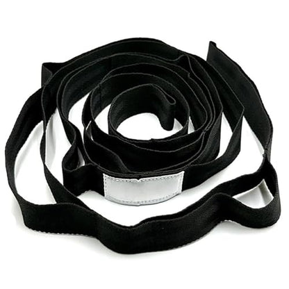 Stretching Strap with 10 Loops Non-Elastic Yoga Strap for Physical Therapy Pilates Dance Gymnastics Stretch Band for Daily Flexibility Routine at Home Gym Travel Includes Exercise Guide - color: Black