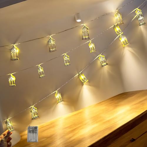 Metal String Lights for Home Decor & Ramadan - Indoor Festive Decoration, 2 Sets of 10pc Bright Warm White LED Lights (20 Total), Battery-Operated 5ft Long (20pcs - 2 Sets) (2D Fanous_WW) - color: 2D Fanous_WW