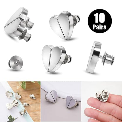Ouliget Heart-Shaped Seamless Magnetic Buckle,No Sewing Detachable Curtain Closure,Multi-Use Pinless Magnetic Pins Headscarf Clips for Scarves Dress DIY Craft,10 Pairs