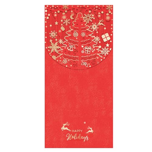 Holiday Christmas Money Holders for Cash Gift 12 Pcs, Xmas Red Envelopes Money Envelopes with Gold Foil & Laser Cut, Christmas Currency Envelope Cash Stuffing Envelopes (Red) - size: Vertical，7"×3.4"