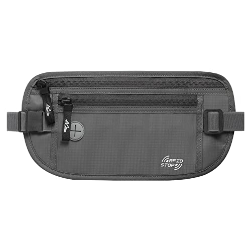 MoKo Secure Travel Money Belt, Undercover Hidden RFID Blocking Travel Wallet, Anti-Theft Passport Wallets for Men Women, Dark Gray - color: Dark Gray, size: Waist for 28"-50"