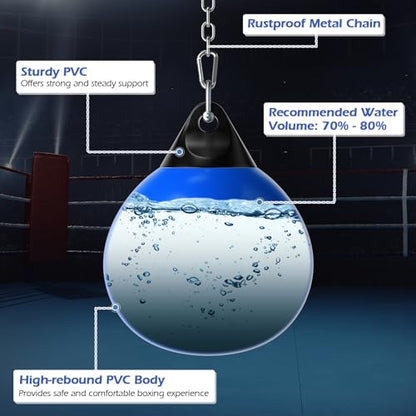 Goplus Water Aqua Bag, 21'' 180 Pound /18” 110 Pound Heavy Punching Bag with Adjustable Metal Chain, Water Injection Hose, Boxing Training Bag for Adults Fitness, MMA - style: Blue-18”, 110LBS