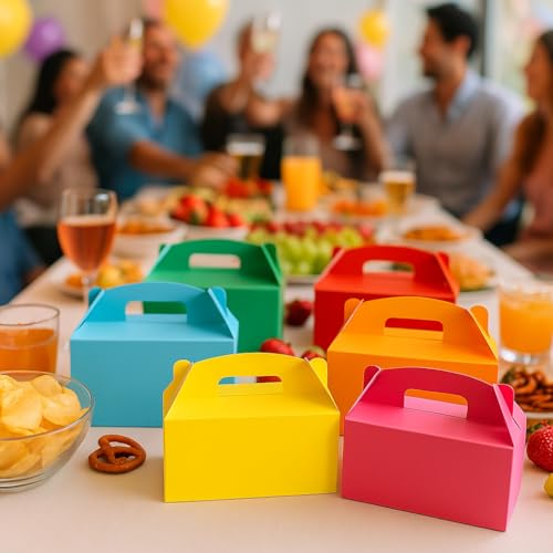 Papertide Yellow Gable Box with Handles, 30 Pack 9.45×5×5 inch Sturdy Colorful Cardstock treat Boxes for Christmas Birthday Party Favors, Premium Presentation Boxes with Lids - color: Yellow