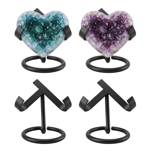 4 Pcs Metal Heart Stone Stand Crystal Display Shelf Black - color: Black