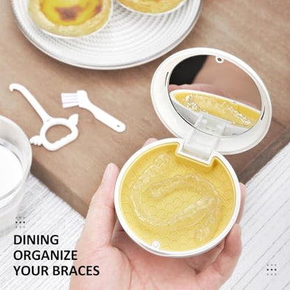 Retainer Case Slim Aligner Case with Vent Holes Removable Inner Tray Silicone for Easy Cleaning, Retainer Removal Tool and Brush (White Yellow) - color: White Yellow