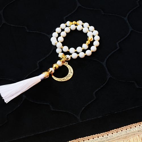 Muslim Prayer Rug with Tasbih Prayer Beads, Soft Memory Foam Prayer Matt Islam, Padded Islamic Prayer Mat Thick for Men and Women, Janamaz, Sajadah (25.6" x 43.3", Black) - color: Black