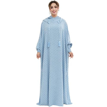 Upgraded Abaya Dress for Women 1PC Hoodie Polka Dot Modest Prayer Robe - color: Light Blue, size: Size 2