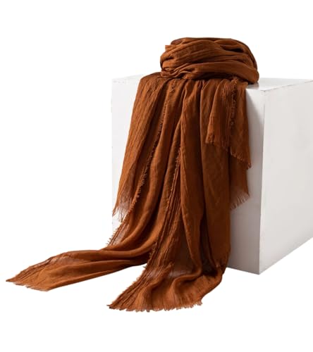 Women Summer Scarfs Large Long Lightweight Linen Beach Gauze Shawl Wrap 75”×40” - color: Caramel