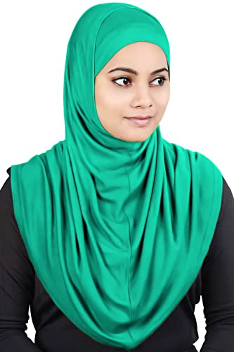 MyBatua Women's 2-Piece Al-Amira Hijab with Under Scarf/Cap/Bonnet in Soft Viscose Jersey, Ready to Wear HJ-129 - color: Aqua Green