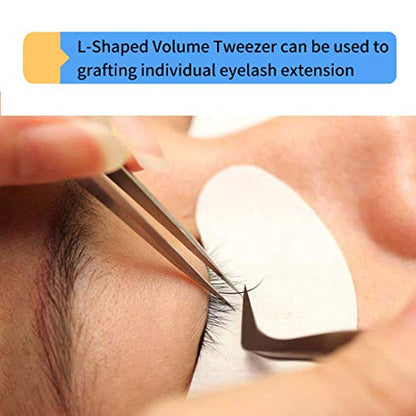 Volume Eyelash Extension Tweezer - FEITA Professional Angled Curved Pointed L-Shaped Precision Tweezers for 3D 4D 6D Lashes Extension - Silver - color: Silver L-shaped 1pc