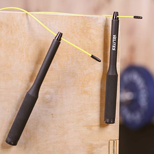 Velites Balanced Jump Rope for Crossfit, Boxing and Fitness Fire 2.0 Ideal for Double Jumps | Aluminum Speed Rope (ballasts not Included) by VELITES.e (Black)