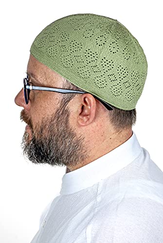ihvan online Turkish Muslim Knitting Kufi Hats for Men, Taqiya, Takke, Peci, Islamic Caps, Islamic Gifts, Standart Size - color: Pistachio Green