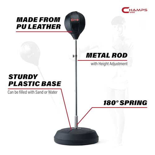 Champs MMA Punching Bag for Kids with Stand | Freestanding Reflex Bag Dummy | Adjustable Height Punch Bag Stand with Gloves – Exercise Equipment for Agility, Hand-Eye Coordination Workout Kit