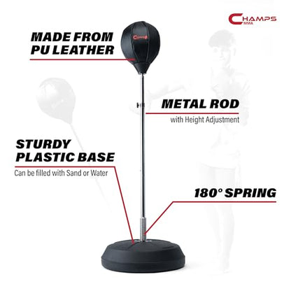 Champs MMA Punching Bag for Kids with Stand | Freestanding Reflex Bag Dummy | Adjustable Height Punch Bag Stand with Gloves – Exercise Equipment for Agility, Hand-Eye Coordination Workout Kit