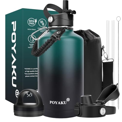 Water Bottle Insulated 32oz 40oz 64oz 128oz Straw Lid Spout Lid & 3 Lids, Leak Proof, Vacuum Insulated,Stainless Steel Water Bottle Wide Mouth for Sports, Gym or Office - color: Indigo Crush, size: 128 Ounces