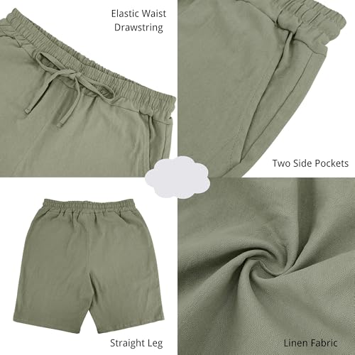 Linen Cargo Shorts for Men 2025 Summer Casual Elastic Waist Drawstring Lightweight Workout Beach Shorts with Pockets Light Green S