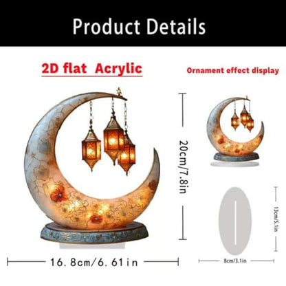 Mosque Moon Lantern, Ramadan Eid Mubarak Ornaments, 2D Crescent and Lantern Acrylic Tabletop Ornament, Ramadan Festival (#4) - color: #4