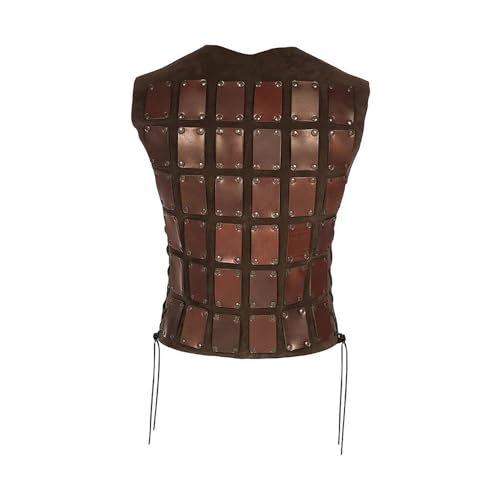 Viking Chest Guard, Medieval Vest Chest Armor with 6-Layer Belt Buckle, Steampunk Cosplay Knight Breastplate - color: Black
