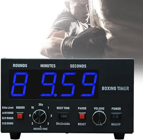 Classic Boxing Interval Timer, Professional Gym Timer, 1-12 Challenge Rounds and Adjustable Buzzer Alarm, 30S-10min Training and 0/30/60S Rest Time, Cycle Repetitions, for MMA/Kickboxing
