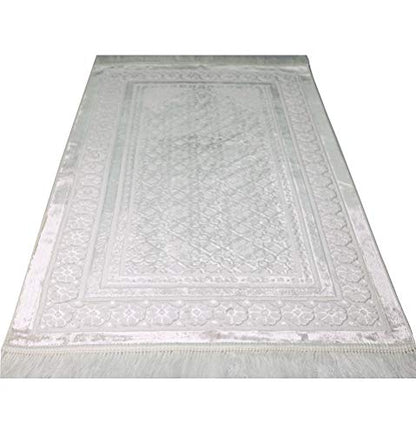 Modefa Velvet Prayer Rug - Soft Plush Turkish Janamaz Sajada Carpet for Men and Women - Plain Solid Prayer Mat Ramadan Eid Gift - with Prayer Beads - Luxury Floral Stamp (White) - color: White