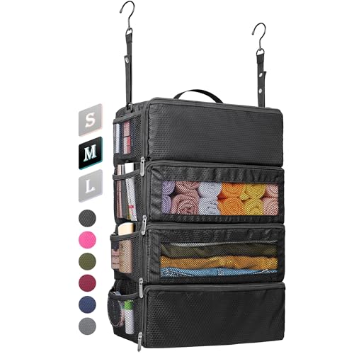 Suitcase Organizer, Hanging Travel Luggage Organizer Shelves Carry On Bag - color: Black-M, size: Medium