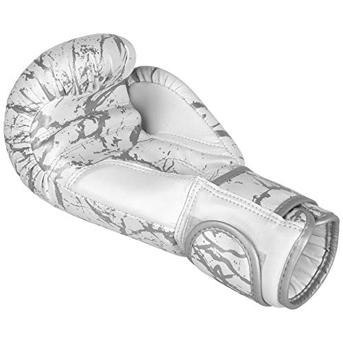 Athllete Boxistar Boxing Gloves - Men's & Women's, 8 oz to 16 oz with Optimal Padding - color: White/Metallic Silver, size: 14 oz