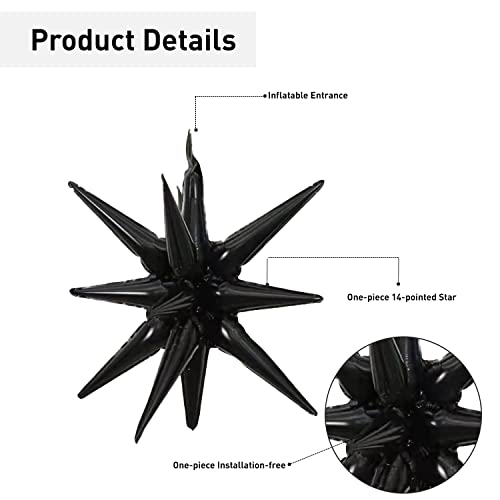 6 Pcs Black Star Foil Balloons One-Piece 14-Pointed Star Balloon 4D Starburst Cone Mylar Balloon 22inch Christmas Birthday Wedding Wedding Anniversary Party Supplies(Black) - color: 22 Inches Black