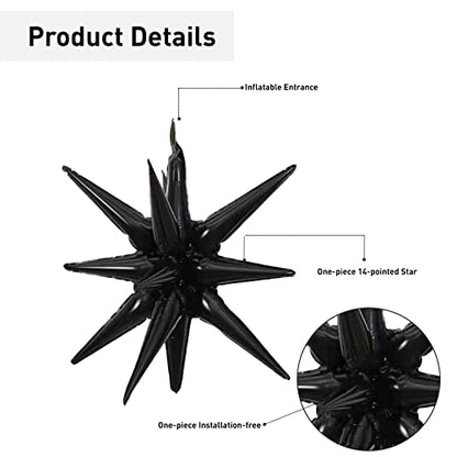 6 Pcs Black Star Foil Balloons One-Piece 14-Pointed Star Balloon 4D Starburst Cone Mylar Balloon 22inch Christmas Birthday Wedding Wedding Anniversary Party Supplies(Black) - color: 22 Inches Black