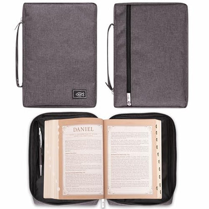 Christian Art Gifts Men/Women's Bible Cover Jesus Fish, Gray Canvas, Small - color: Gray/Jesus Fish, size: Small