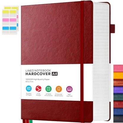 FOCUS DAY 8.5 x 11 Large Journal Notebook Notepad for Women Men Writing, 320 Pages Hardcover Leather Bound Notebook journal college ruled, 100Gsm Lined Paper, Burgundy - color: 4.Burgundy, size: A4