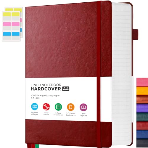 FOCUS DAY 8.5 x 11 Large Journal Notebook Notepad for Women Men Writing, 320 Pages Hardcover Leather Bound Notebook journal college ruled, 100Gsm Lined Paper, Burgundy - color: 4.Burgundy, size: A4