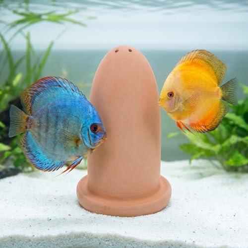BESPORTBLE Discus Breeding Cone: Fish Breeding Cones Cave Ceramic Spawning Cave with Cage for Discus Fish Angelfish, 7.8 * 3inch with Isolation Net