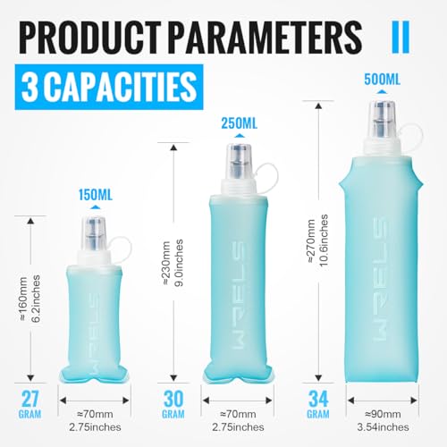 WRELS TPU Collapsible Soft Flask,Lightweight PBA Free Folding Running Water Bottles,Leakproof Durable Hydration Flask for Outdoors (150ml/5.07oz-2 Packs-Light Blue) - color: 150ml/5.07oz-2 Packs-Light Blue