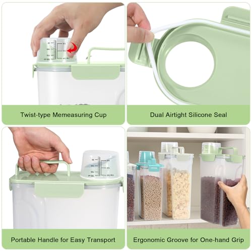 5 Lbs Pet Dog Food Storage Container for Travel Bird Seed Dispenser - Green | Portable Cat Food Containers with Collapsible Bowl 10 Lbs Rice Bin Airtight Cereal Oatmeal Flour Holder with Large Pour Spout - color: Pale Green-5L