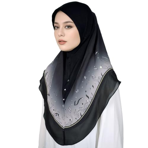 Ready To Wear Instant Hijab For Women Chiffon Hijabs Islamic Abaya Turban Muslim Slip-On Khimar Floral Hijab Scarf - color: Black