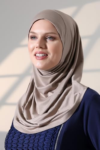 ihvan online, Women’s Ready to Wear Instant Hijab, Soft One-Piece Headscarf, Stretch Hijab for Daily Wear, Prayer & Travel - color: Mink