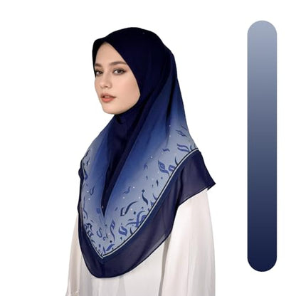 Ready To Wear Instant Hijab For Women Chiffon Hijabs Islamic Abaya Turban Muslim Slip-On Khimar Floral Hijab Scarf - color: 9# Navy