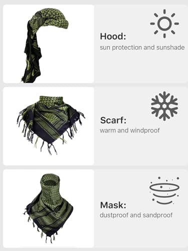 FREE SOLDIER Scarf Military Shemagh Tactical Desert Keffiyeh Head Neck Scarf Arab Wrap with Tassel for Men Women - color: Dark Green
