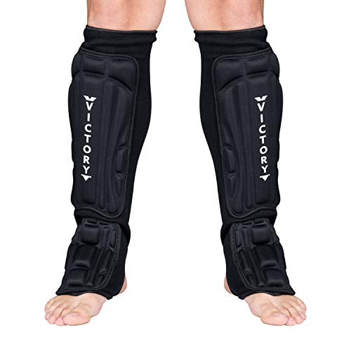 Kickboxing, Muay Thai MMA Martial Arts Shin Guards, Instep Guard Sparring Protective Leg Shin Foam Kick Pads for Kids and Adults - size: Large