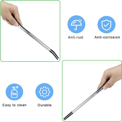 2Pcs Reptile Feeding Tong with Rubber Tip Aquarium Tweezers Stainless Steel Straight Curved Feeding Tong Long Handle Terrarium Feeder Tool for Tank Lizards Bearded Dragon Spider Snake (Silver, 15Inch) - size: 15Inch