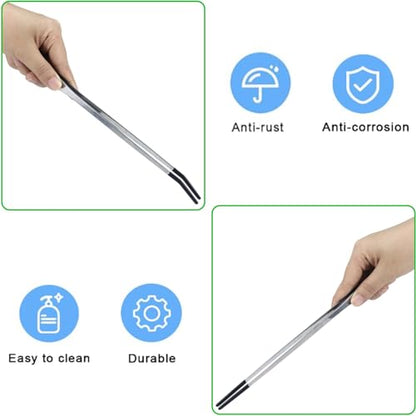 2Pcs Reptile Feeding Tong with Rubber Tip Aquarium Tweezers Stainless Steel Straight Curved Feeding Tong Long Handle Terrarium Feeder Tool for Tank Lizards Bearded Dragon Spider Snake (Silver, 15Inch) - size: 15Inch