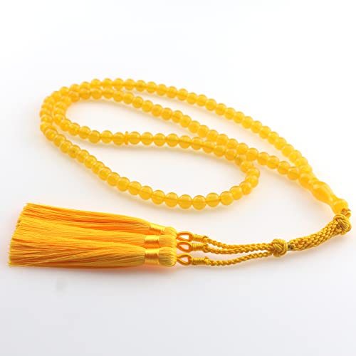 Muslims Islamic 99 Dhikr Tasbeeh Tasbih Prayer Beads, Yellow Resin Beads with Tassel