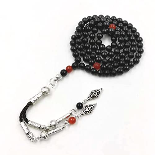 Tasbih Natural Black Agate Stone 99beads 6mm with red Agate Muslim Prayer Beads Islamic Women Jewelry Necklace eid Gift Misbaha (6mm x 99 Beads)
