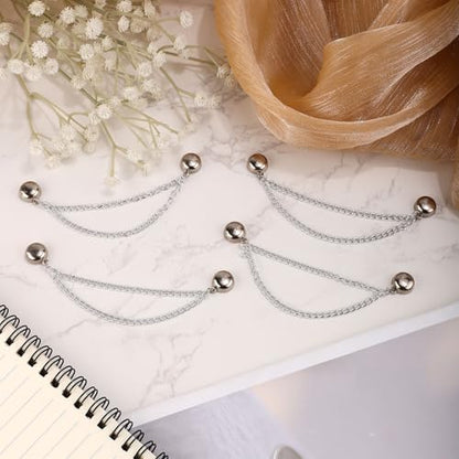 4pcs Magnetic Clothing Clips, Multi-Function Magnetic Button Clips Pinless Magnet Clothing Pins Clothing Accessories for Sleeves Skirts Dresses (Silver) - color: Silver